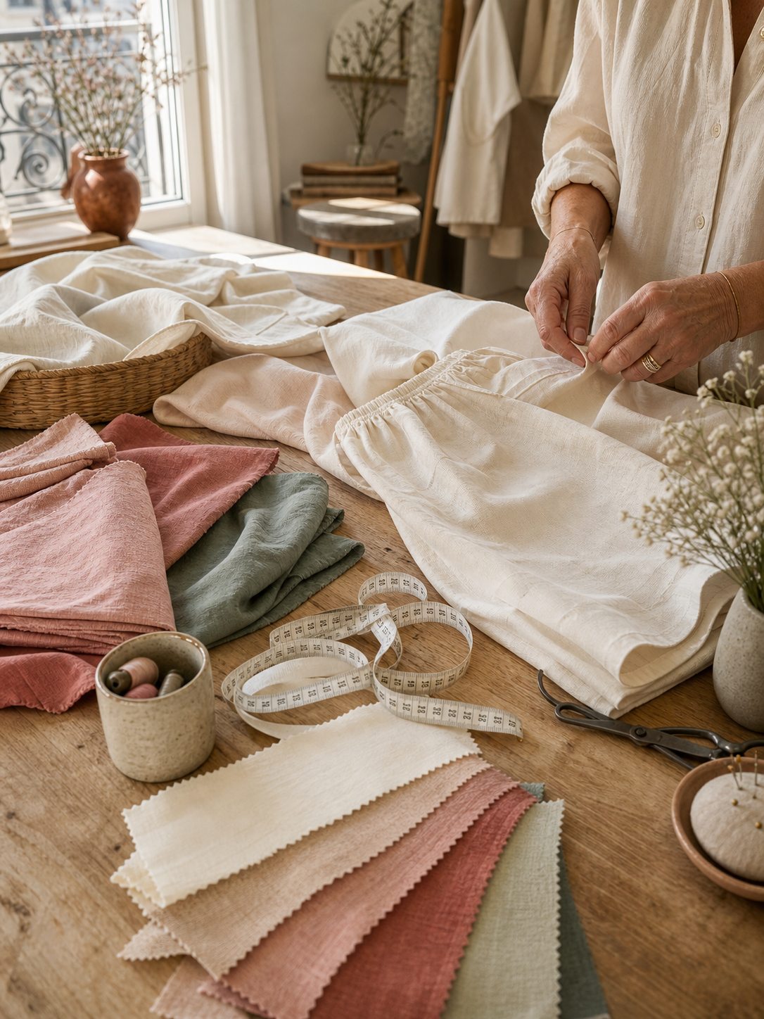 Illustratives Atelier mit Stoffen